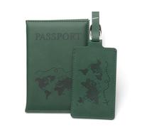 GreatRise Funda de piel sintética para pasaporte y etiqueta de equipaje con placa de dirección, cubierta de protección visual, hebilla ajustable, organizador de pasaporte, etiqueta para documentos de