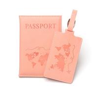 GreatRise Funda de piel sintética para pasaporte y etiqueta de equipaje con placa de dirección, cubierta de protección visual, hebilla ajustable, organizador de pasaporte, etiqueta para documentos de