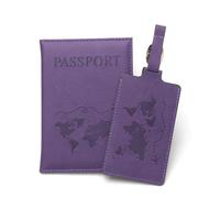 GreatRise Funda de piel sintética para pasaporte y etiqueta de equipaje con placa de dirección, cubierta de protección visual, hebilla ajustable, organizador de pasaporte, etiqueta para documentos de