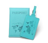 GreatRise Funda de piel sintética para pasaporte y etiqueta de equipaje con placa de dirección, cubierta de protección visual, hebilla ajustable, organizador de pasaporte, etiqueta para documentos de