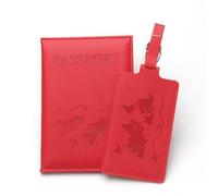 GreatRise Funda de piel sintética para pasaporte y etiqueta de equipaje con placa de dirección, cubierta de protección visual, hebilla ajustable, organizador de pasaporte, etiqueta para documentos de