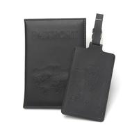 GreatRise Funda de piel sintética para pasaporte y etiqueta de equipaje con placa de dirección, cubierta de protección visual, hebilla ajustable, organizador de pasaporte, etiqueta para documentos de