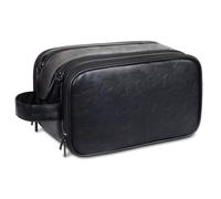 GreatRise Neceser de aseo para hombre de piel sintética de gran capacidad, bolsa de aseo, organizador de maquillaje, con asa, doble apertura de cremallera, para viajes, vacaciones, deportes, Negro