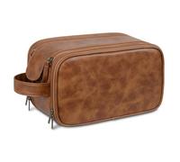 GreatRise Neceser de aseo para hombre de piel sintética de gran capacidad, bolsa de aseo, organizador de maquillaje, con asa, doble apertura de cremallera, para viajes, vacaciones, deportes, Color