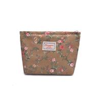 GreatRise Neceser de cosméticos para mujer, bolso de aseo vintage con estampado floral, bolsa de maquillaje de viaje, organizador portátil, bolsillo con cremallera para mujeres y niñas, marrón