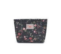 GreatRise Neceser de cosméticos para mujer, bolso de aseo vintage con estampado floral, bolsa de maquillaje de viaje, organizador portátil, bolsillo con cremallera para mujeres y niñas, Negro