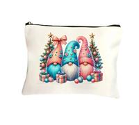 GreatRise Neceser de lona para maquillaje con patrón de Papá Noel, bolsa de maquillaje para mujer, con cremallera, bolsa de aseo, bolsa de aseo, organizador para viajes, Navidad, regalo, rosa y azul