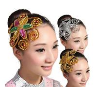 GreatRise Vintage Strass Ethno Haarschmuck Ethnischer Stil Blume Kopfschmuck Glitzer Flexibel Strassblumen Haarklammern Haar Deko für Tanzz Karneval Party Cosplay Bühnenshows Kostümpartys 3 er Set