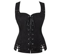 Grebrafan Chaleco Pirata Mujer Renaissance Costume Steampunk Viking Disfraz Pirate Vest Women (EUR(30-32) XS, Negro)