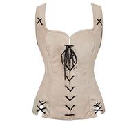 Grebrafan Chaleco Pirata Mujer Renaissance Costume Steampunk Viking Disfraz Pirate Vest Women (EUR(40-42) 2XL, Beige)