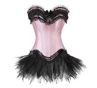 Grebrafan Conjunto Corset con Cremallera y Mini Falda Tutu Mujer 7XL Rosa