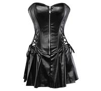 Grebrafan Conjunto Corset Cuero Steampunk y Mini Falda Mujer 7XL Negro