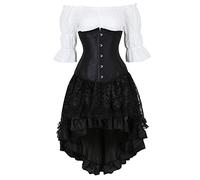 Grebrafan Corset Bajo Pecho Retro Disfraces Halloween con Falda y Camisa Pirata Mujer (EUR(32-34) S, Negro)