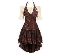 Grebrafan Corset Cuero Falda Tul y Blusa Pirata Burlesque Disfraces Corsés y Bustiers con Tirantes (EUR(30-32) XS, Negro)