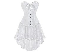 Grebrafan Corset Falda Tul de Fiesta Vintage Conjunto de Corsés y Bustiers Renaissance (EUR(30-32) XS, Blanco)