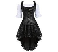 Grebrafan Corset Mujer Falda Tul y Camisas Pirata Vintage Disfraces Corsés y Bustiers Cuero (EUR(42-44) 3XL, Negro)
