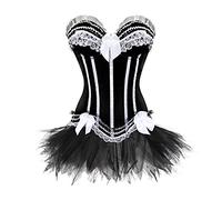 Grebrafan Corset Rayas Vintage Mujer y Mini Falda Tutu Gótico 7XL Blanco