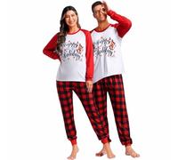 Grebrafan Parejas Christmas Pajamas Traje Familia Pijamas Navideños a Juego Mujer Rojo Small