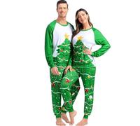 Grebrafan Parejas Christmas Pajamas Traje Manga Larga Familia Pijamas Navideños a Juego Hombre Verde Large