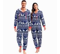 Grebrafan Pijama Capucha de Navidad Familia a Juego Parejas Christmas Pajamas de una Pieza Hombre Azul XX-Large