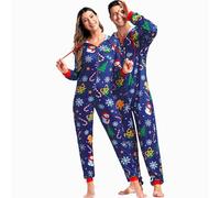 Grebrafan Pijama Capucha Navideños Familia a Juego Parejas Christmas Pajamas de una Pieza Hombre Azul 3X-Large
