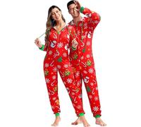 Grebrafan Pijama Capucha Navideños Familia a Juego Parejas Christmas Pajamas de una Pieza Hombre Rojo Large
