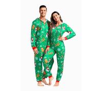 Grebrafan Pijama Capucha Navideños Familia a Juego Parejas Christmas Pajamas de una Pieza Mujer Verde X-Large