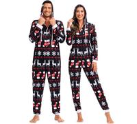 Grebrafan Pijama Navidad Familia a Juego Parejas Christmas Pajamas Capucha de una Pieza Mujer Negro Small