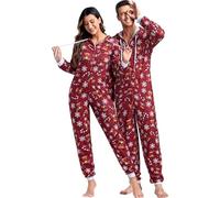 Grebrafan Pijama Navideños Familia a Juego Parejas Christmas Pajamas Capucha de una Pieza Hombre Vino Rojo 3X-Large