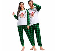 Grebrafan Pijamas Navideños a Juego para Parejas Familia Christmas Pajamas Manga Larga Mujer Verde XX-Large
