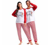 Grebrafan Pijamas Navideños a Juego para Parejas Manga Larga Familia Christmas Pajamas Hombre Rojo X-Large