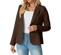 GRECERELLE Blazer de manga larga para mujer, casual, elegante, para el trabajo, la oficina, trabajo, boda, con botones y bolsillos, para mujer, talla 36-50, café, 42
