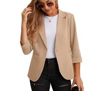 GRECERELLE Blazer elegante para mujer, chaqueta de manga 3/4, para negocios, casual, trabajo, oficina, chaqueta tipo blazer para traje y blazers, cárdigans con bolsillos y botón para mujer,