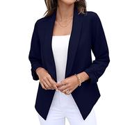 GRECERELLE Blazer Traje para Mujer Frente Abierto Cárdigan Manga 3/4 Fruncida Casual Trabajo Oficina Blazer Corto Chaqueta para Damas, 20-22