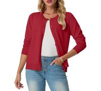 GRECERELLE Cárdigan de punto para mujer, de verano, ligero, de manga larga, elegante, cuello redondo, cárdigan, informal, chaleco de punto, clásico, abrigo de punto con botones, rojo, M