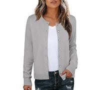 GRECERELLE Cárdigan de punto para mujer, de verano, ligero, de manga larga, elegante, cuello redondo, cárdigan, informal, suéter de punto, clásico, abrigo de punto con botones, gris claro, XL