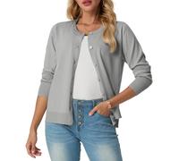 GRECERELLE Cárdigan de punto para mujer, de verano, ligero, de manga larga, elegante, cuello redondo, cárdigan, informal, chaleco de punto, clásico, abrigo de punto con botones, gris claro, S