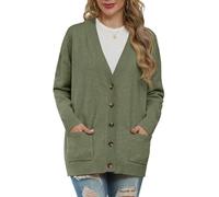 GRECERELLE Cárdigan de punto para mujer, suéter de invierno de manga larga con botones, cuello en V, ropa de abrigo de gran tamaño con bolsillo, verde militar, L