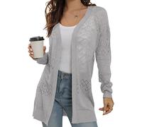 GRECERELLE Cárdigan de verano para mujer, ligero, de encaje, hueco, de punto, suave, de manga larga, frente abierto, para playa, color sólido, protección solar, L04 Gris, XXL