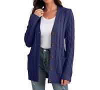 GRECERELLE Cárdigan largo de punto para mujer, cárdigan de punto con bolsillos con botones, ropa de punto de manga larga suelta, cárdigan de gran tamaño, para otoño, invierno, C05 Azul Marino, S