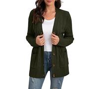GRECERELLE Cárdigan largo de punto para mujer, cárdigan de punto con bolsillos con botones, ropa de punto de manga larga suelta, cárdigan de gran tamaño, para otoño, invierno, A06 Army-green, S