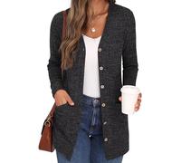 GRECERELLE Cardigan Mujer Elegante Chaqueta Punto Manga Larga Cuello en V Bolsillos Botones Estilo Largo (Gris Oscuro, XXL)