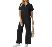 GRECERELLE Conjunto completo de chándal para mujer, ropa deportiva de verano de dos piezas, conjuntos de ropa de descanso para mujer, manga corta, media cremallera, casual, tops y pantalones de correr