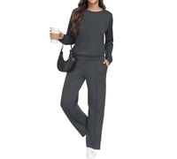 GRECERELLE - Conjunto deportivo de mujer de dos piezas, traje de entrenamiento, sudadera con capucha de manga larga, cuello redondo informal, tops casuales y pantalones de chándal con bolsillos, gris