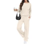 GRECERELLE - Conjunto deportivo de mujer de dos piezas, traje de entrenamiento, sudadera con capucha de manga larga, cuello redondo informal, tops casuales y pantalones de chándal con bolsillos