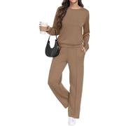 GRECERELLE - Conjunto deportivo de mujer de dos piezas, traje de entrenamiento, sudadera con capucha de manga larga, cuello redondo informal, tops casuales y pantalones de chándal con bolsillos, Color