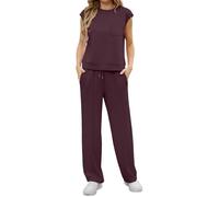 GRECERELLE Conjuntos de dos piezas para mujer, chándal de verano de manga corta para mujer, conjuntos completos de ropa de estar por casa para mujer, tops casuales de cuello redondo y manga corta y
