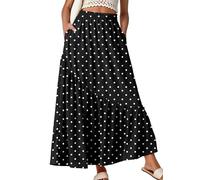 GRECERELLE Falda larga de verano para mujer, cintura elástica, estilo bohemio, acampanada, con bolsillos y dobladillo con volantes, para vacaciones y uso casual, A01 Pd Blanco Negro, XXL