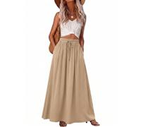 GRECERELLE Falda larga de verano para mujer, estilo bohemio, línea A, falda de verano, elegante, maxifalda de playa, falda larga y holgada, con bolsillo, ligera y ventilada, caqui, XXL