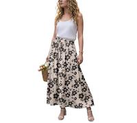 GRECERELLE Falda larga de verano para mujer, estilo bohemio, línea A, falda de verano, elegante, maxifalda de playa, falda larga y holgada, con bolsillo, ligera y ventilada, Caqui Black Flower, XL